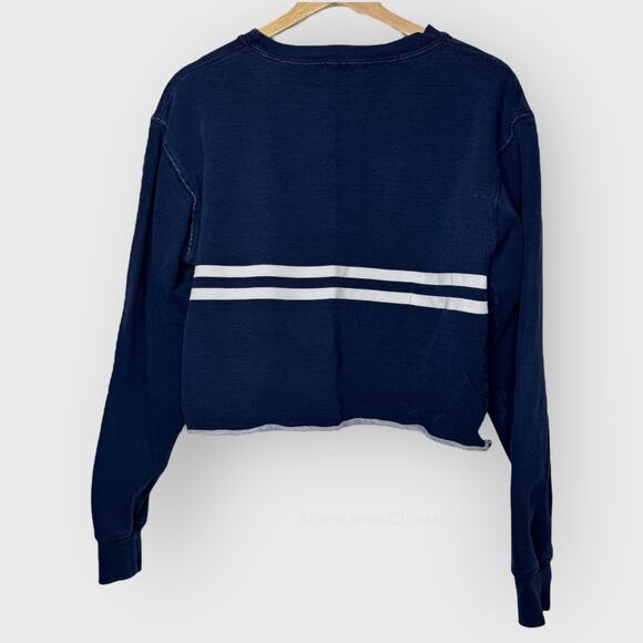 John Galt Brandy Melville Cropped Striped Sweatshirt | Navy Preppy Y2K Top - Picture 6 of 6
